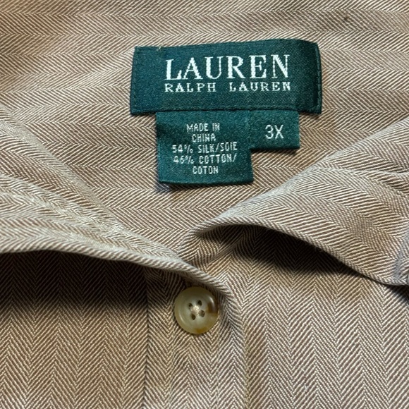 Women’s Lauren Ralph Lauren 3X Brown Herringbone Silk Cotton Button - Picture 4 of 9